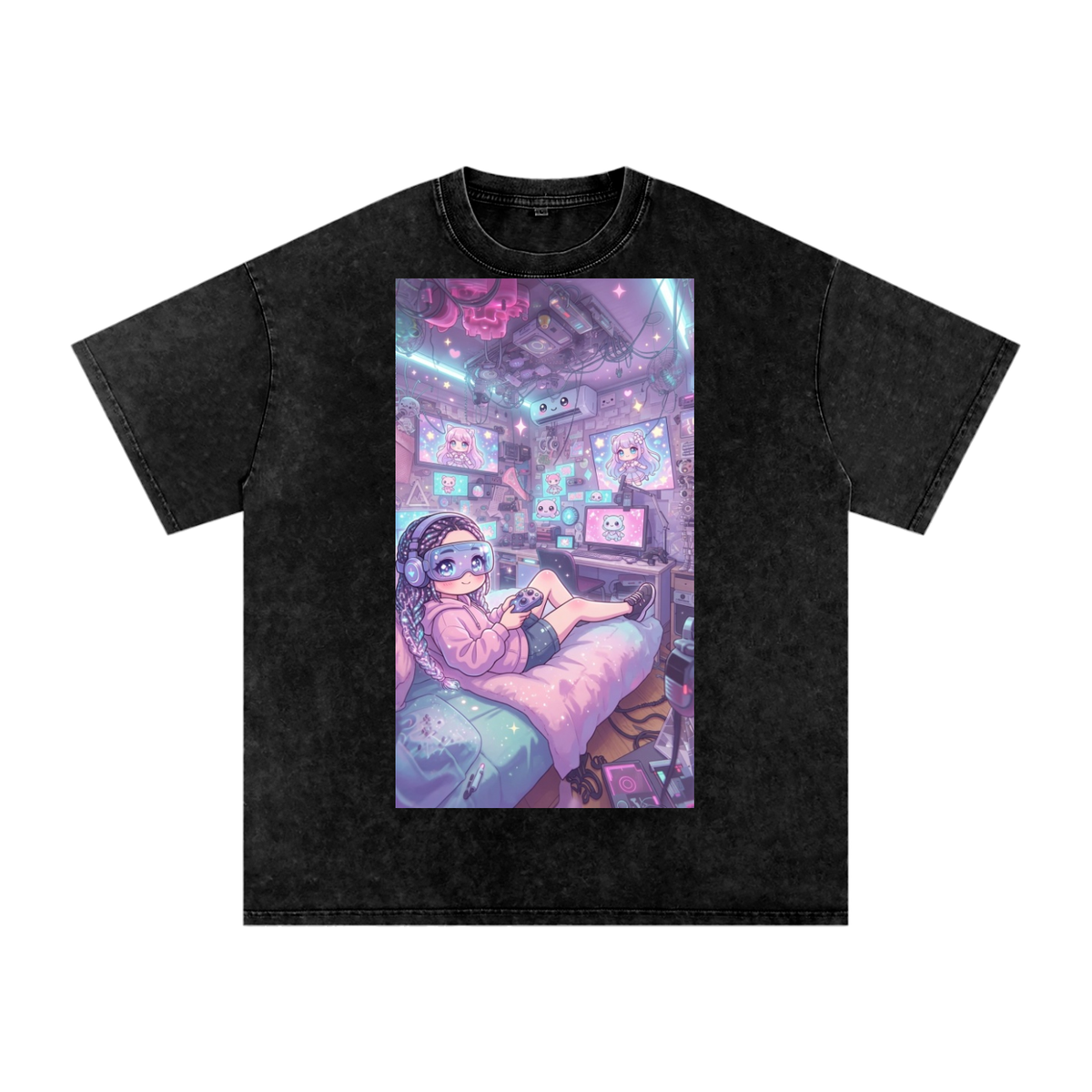 Lazy gamer Snow Washed Oversized Cotton T-Shirt