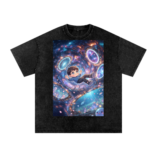 Time traveler boy Snow Washed Oversized Cotton T-Shirt