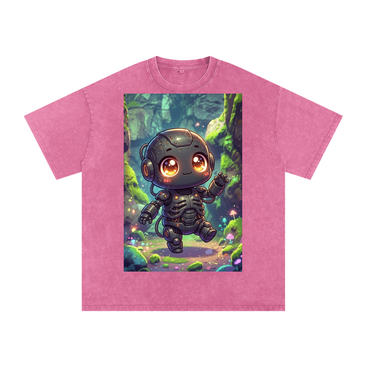 Cute robot Snow Washed Oversized Cotton T-Shirt