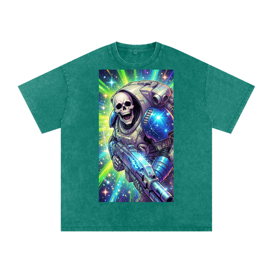 Skull head shooter Snow Washed Oversized Cotton T-Shirt