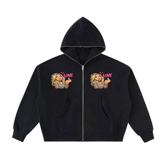 F love Fleeced Full-Zip Boxy Hoodie
