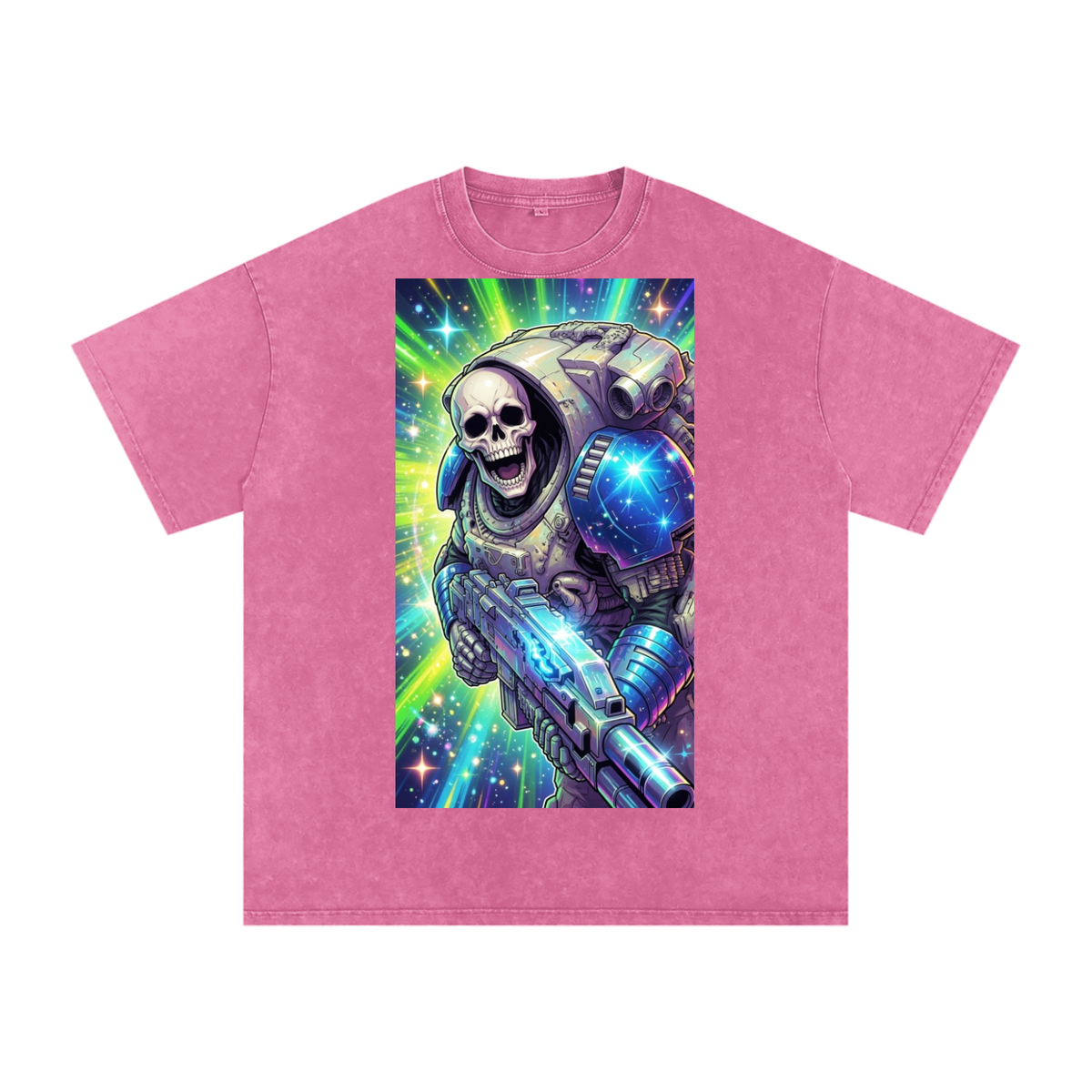 Skull head shooter Snow Washed Oversized Cotton T-Shirt