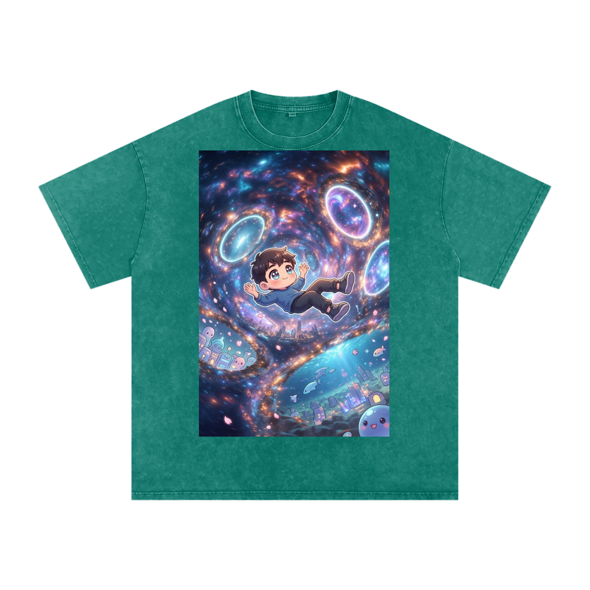 Time traveler boy Snow Washed Oversized Cotton T-Shirt