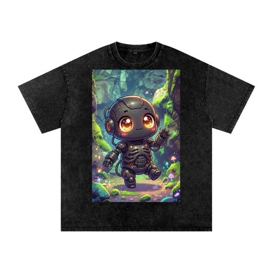 Cute robot Snow Washed Oversized Cotton T-Shirt