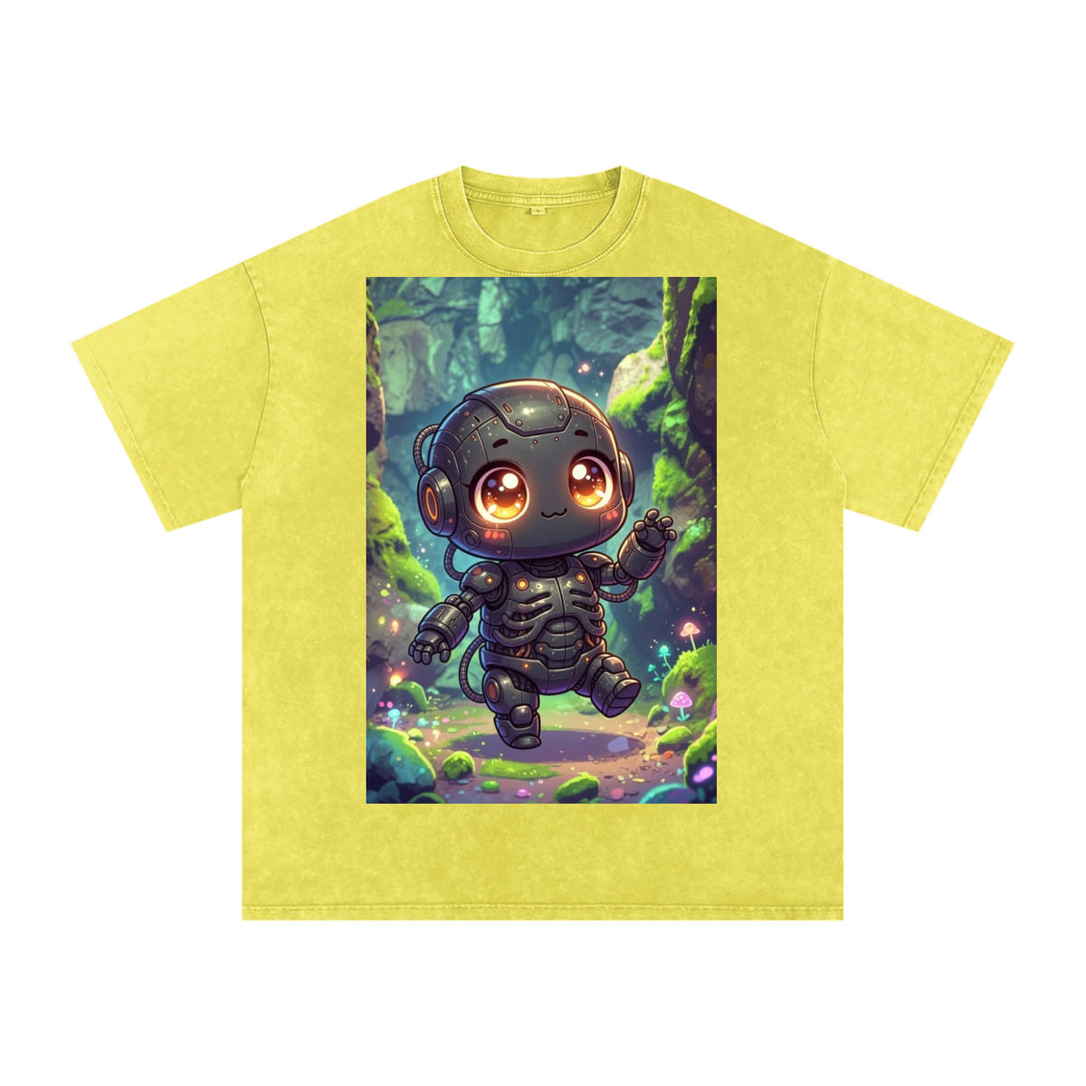 Cute robot Snow Washed Oversized Cotton T-Shirt