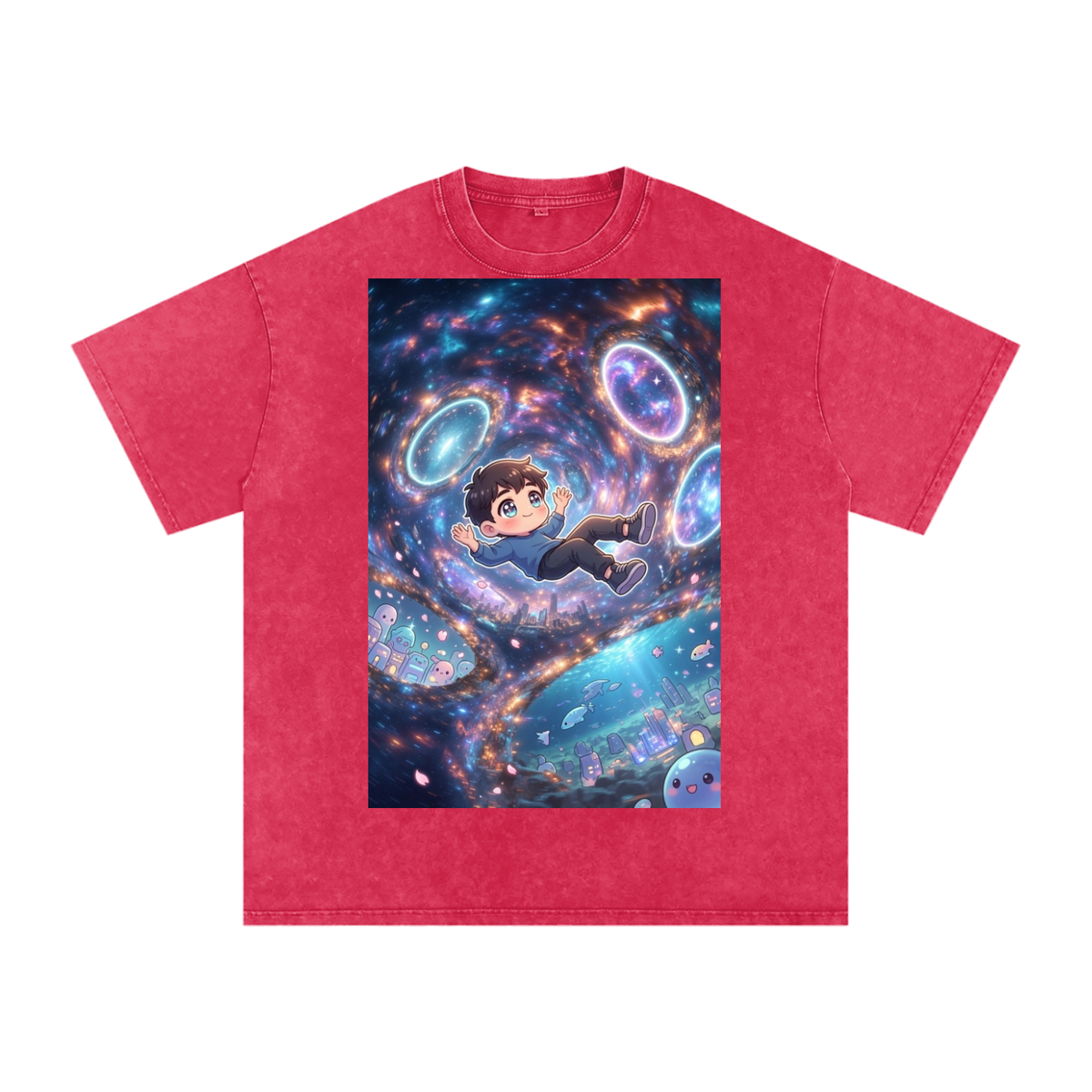 Time traveler boy Snow Washed Oversized Cotton T-Shirt