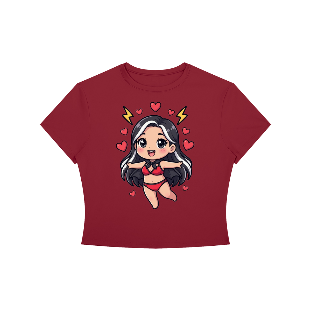 Pretty girl red Women's Crewneck Crop T-Shirt