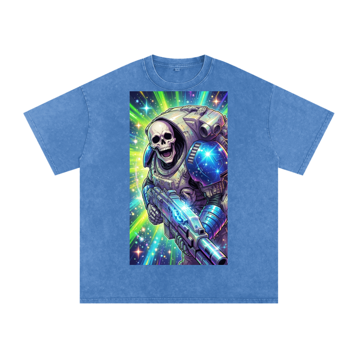 Skull head shooter Snow Washed Oversized Cotton T-Shirt