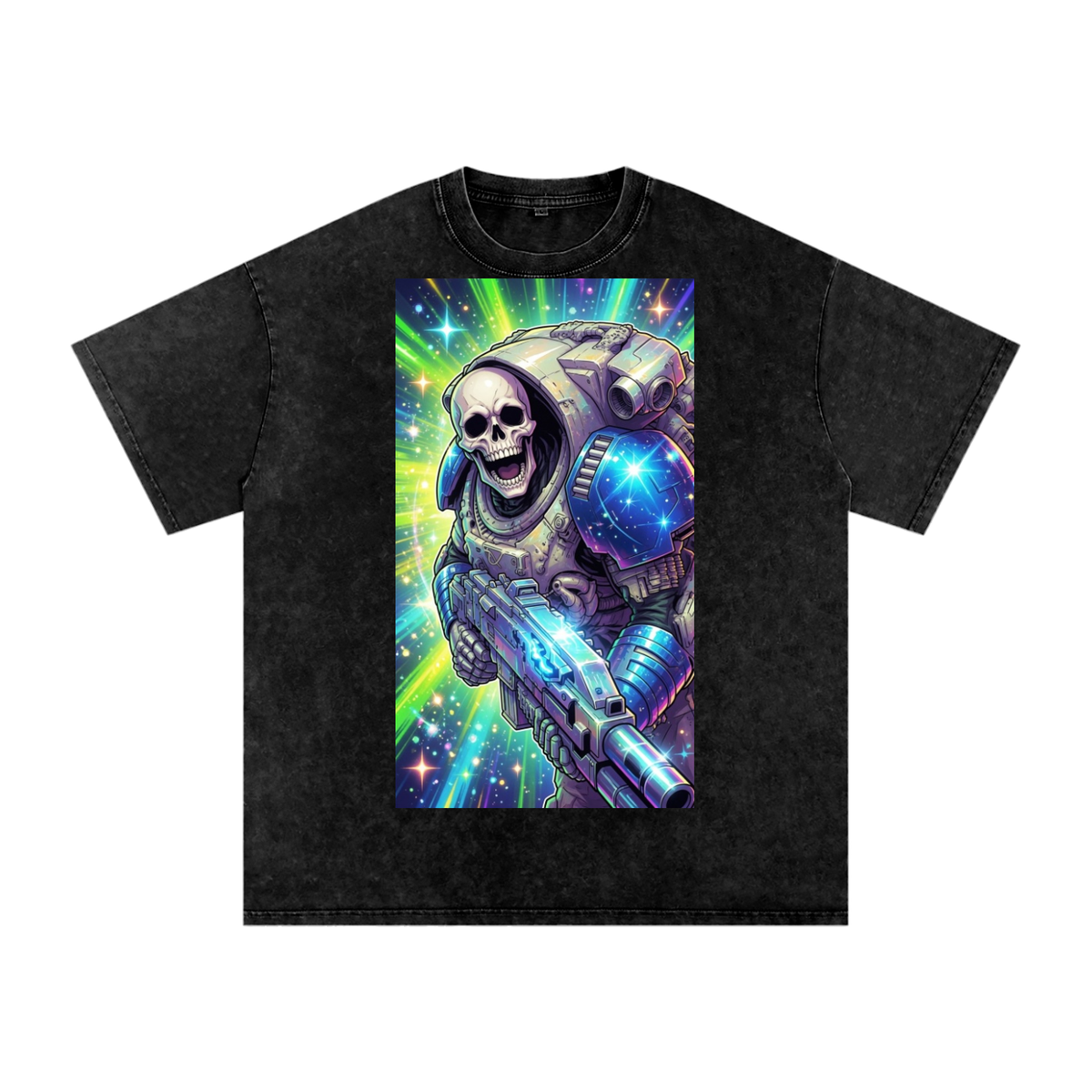 Skull head shooter Snow Washed Oversized Cotton T-Shirt
