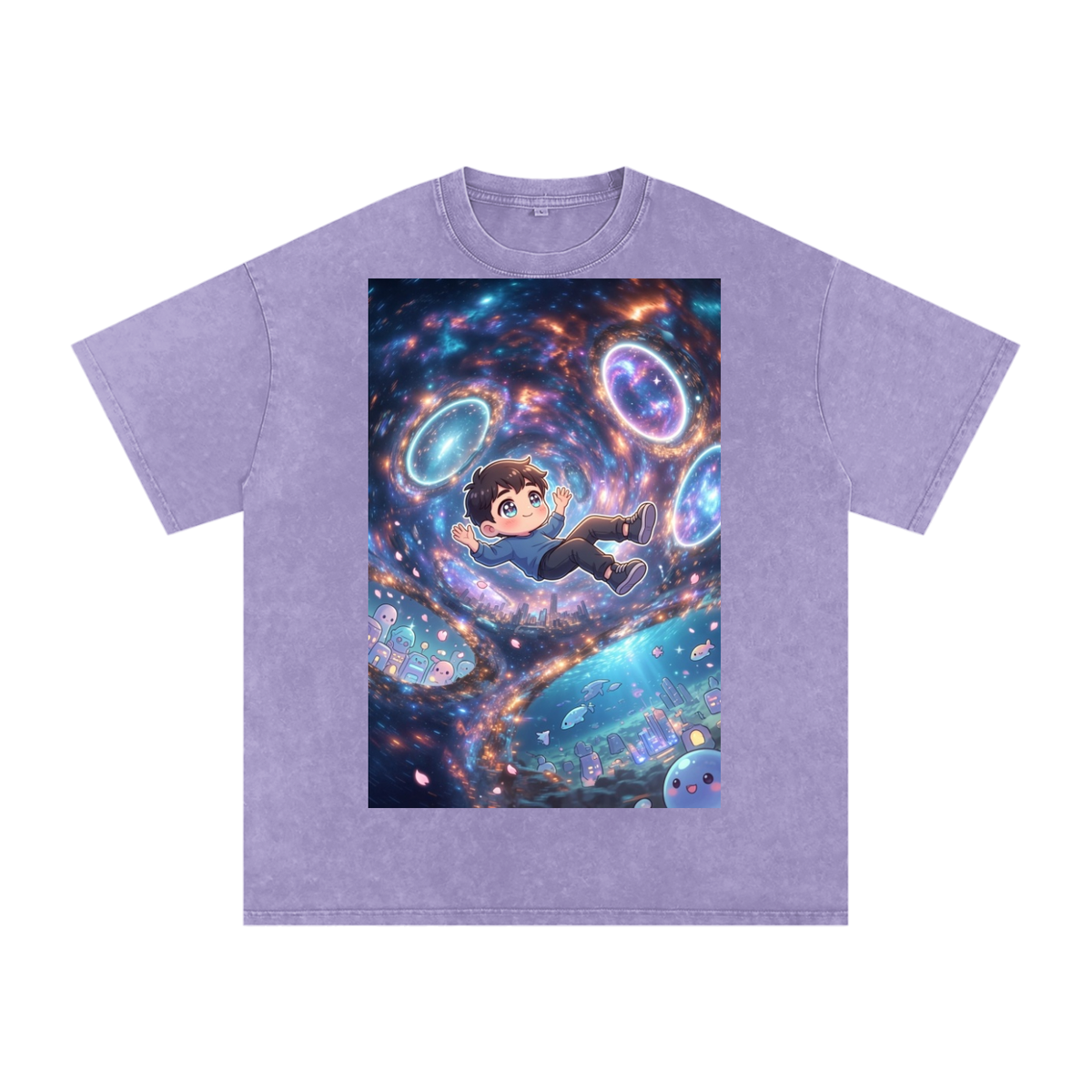 Time traveler boy Snow Washed Oversized Cotton T-Shirt