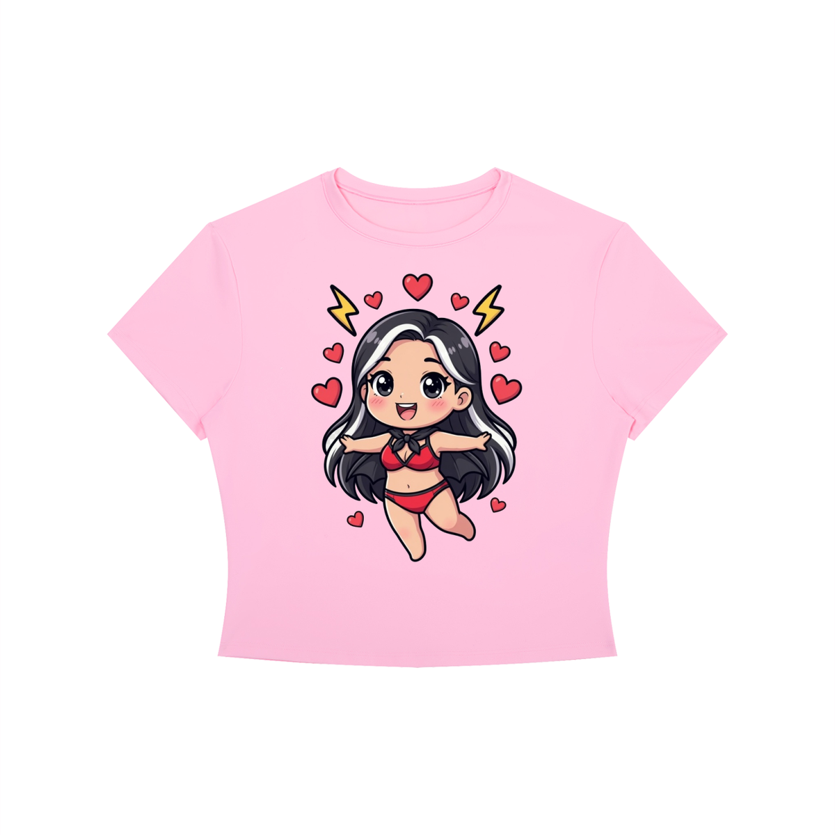 Pretty girl red Women's Crewneck Crop T-Shirt