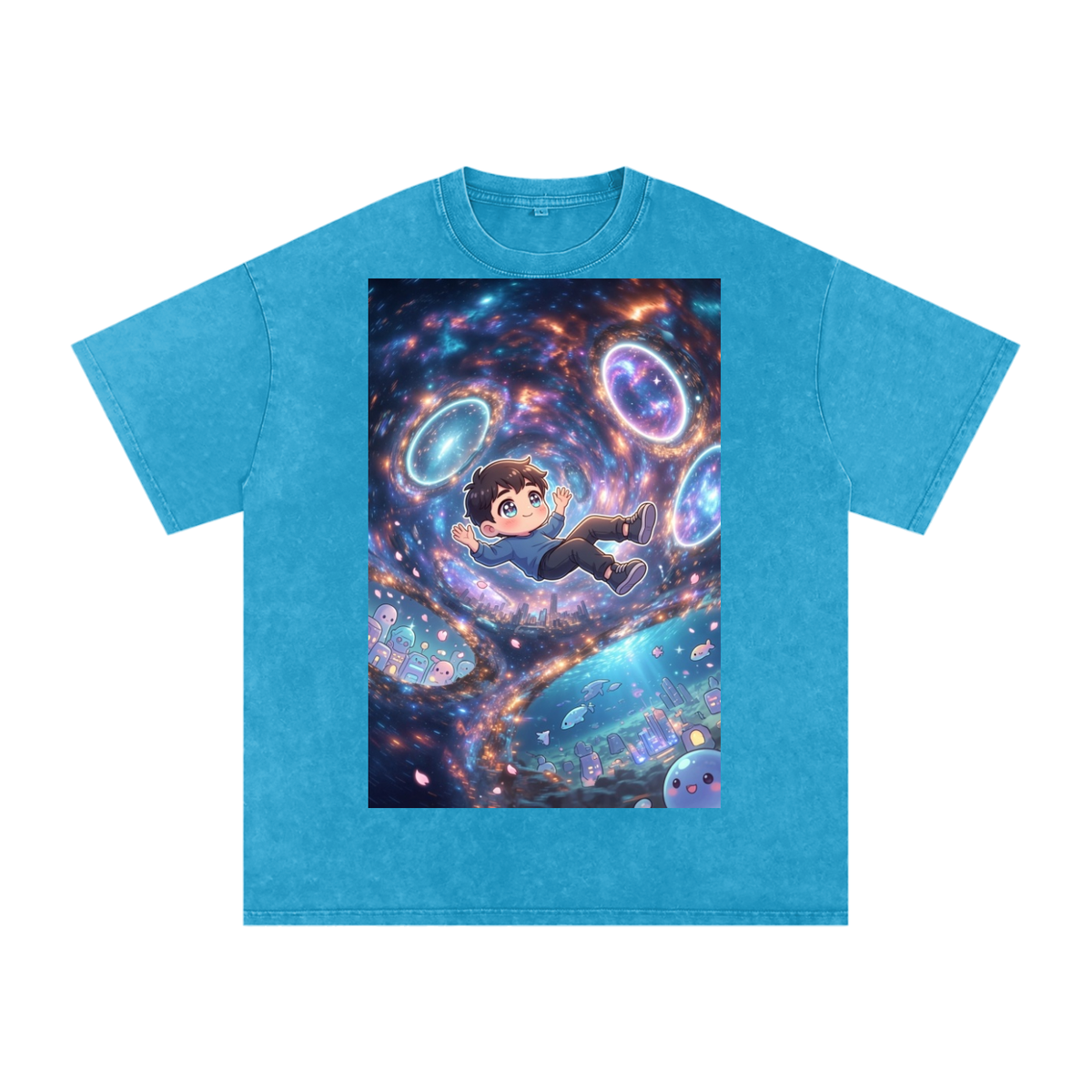 Time traveler boy Snow Washed Oversized Cotton T-Shirt