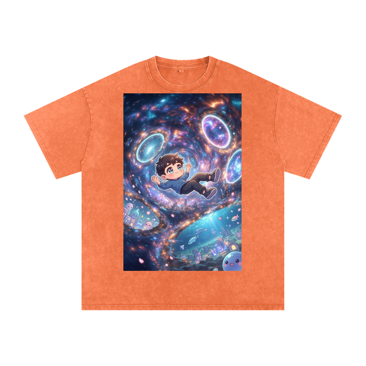 Time traveler boy Snow Washed Oversized Cotton T-Shirt