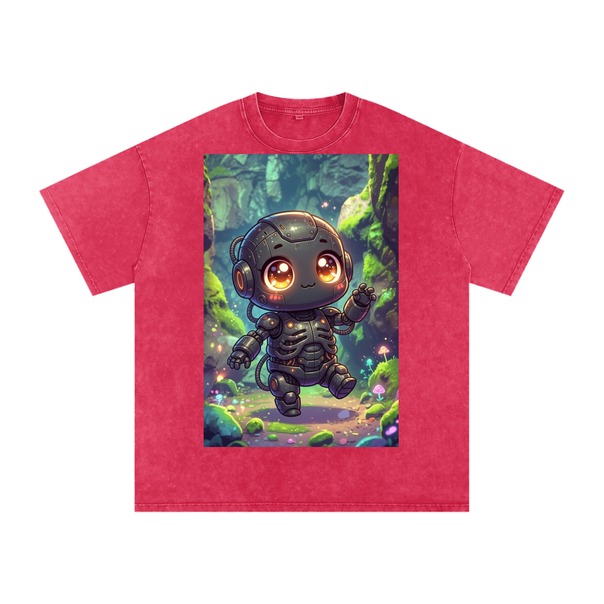 Cute robot Snow Washed Oversized Cotton T-Shirt