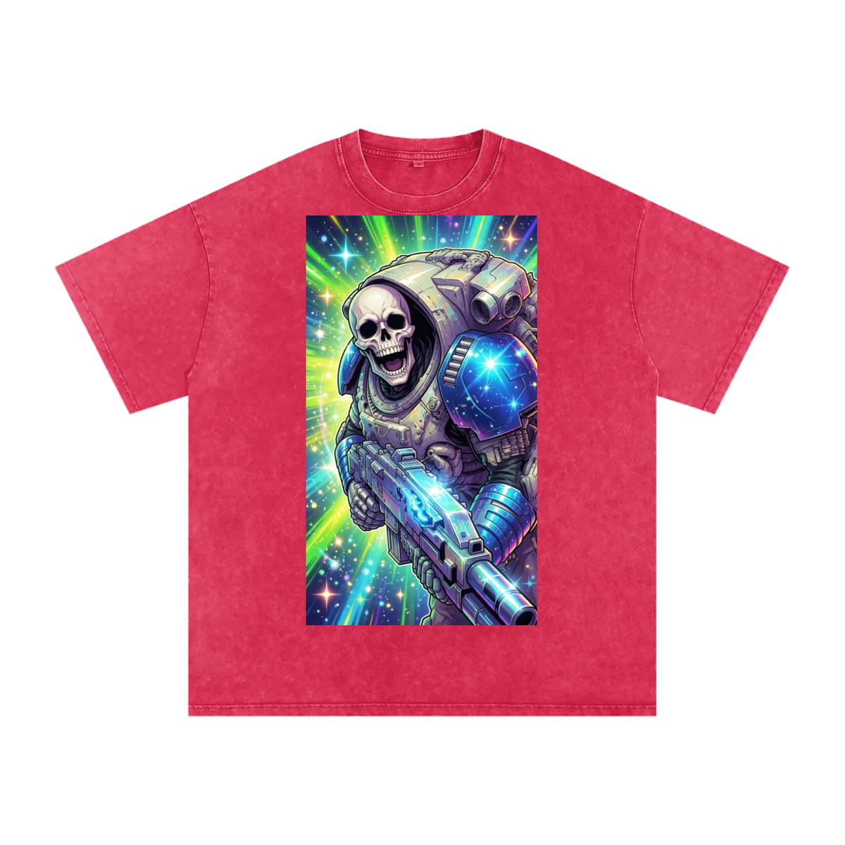 Skull head shooter Snow Washed Oversized Cotton T-Shirt