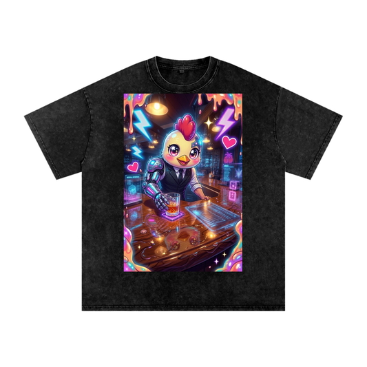 Chicken drink Snow Washed Oversized Cotton T-Shirt