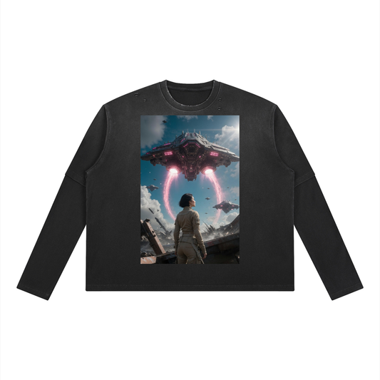 The future awaits Unisex Vintage Wash Layered T-Shirt