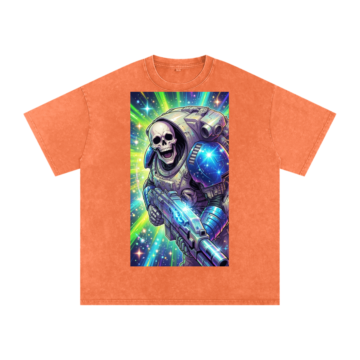Skull head shooter Snow Washed Oversized Cotton T-Shirt