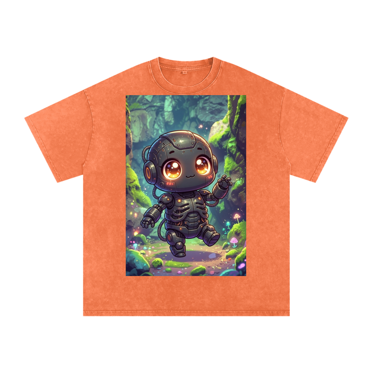 Cute robot Snow Washed Oversized Cotton T-Shirt