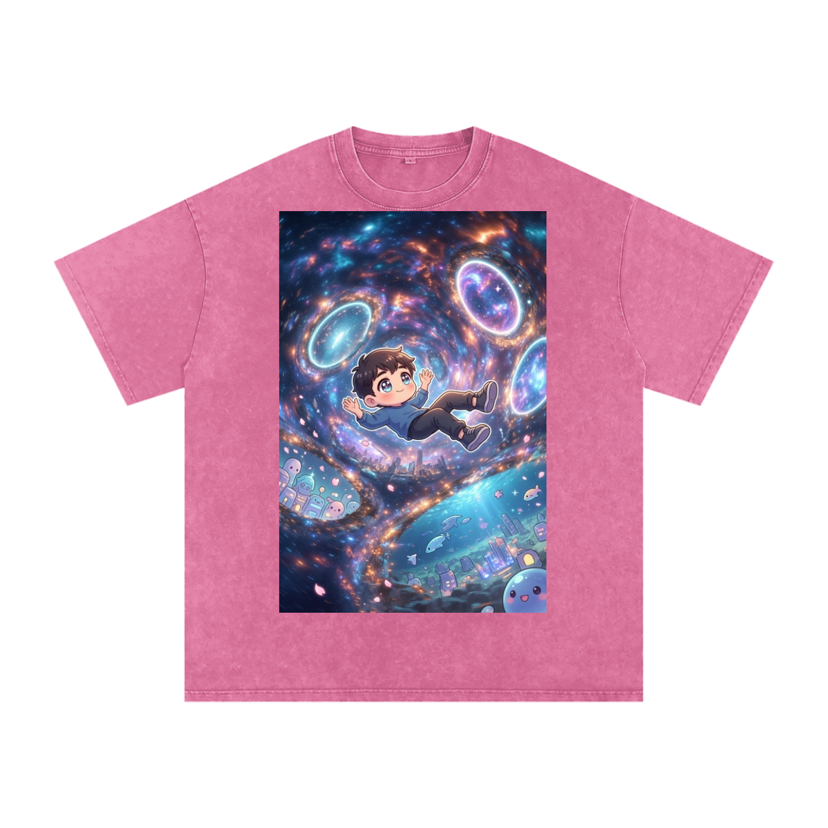 Time traveler boy Snow Washed Oversized Cotton T-Shirt