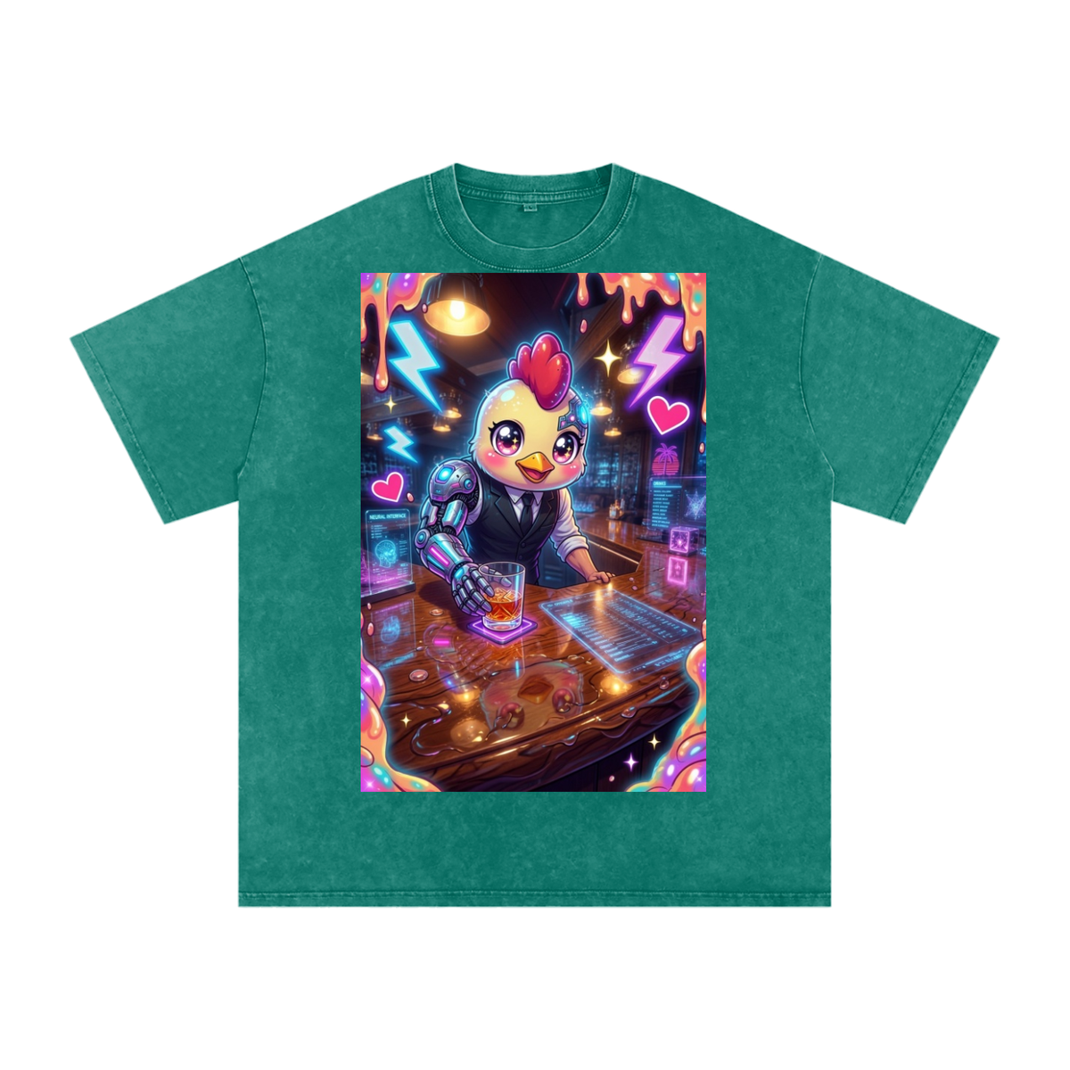 Chicken drink Snow Washed Oversized Cotton T-Shirt