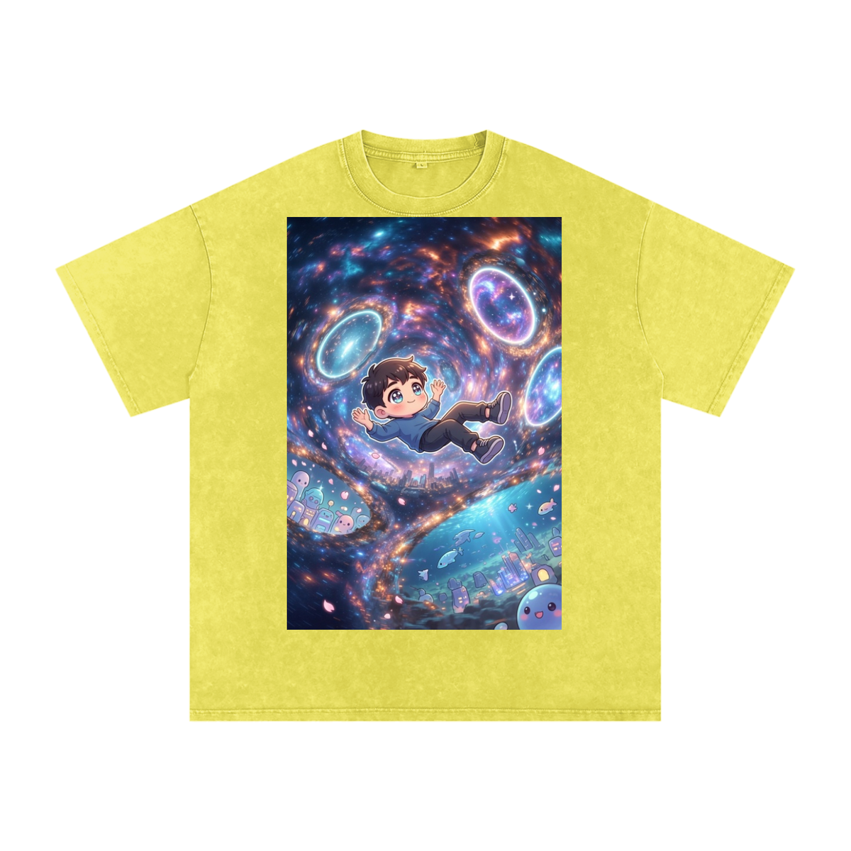 Time traveler boy Snow Washed Oversized Cotton T-Shirt