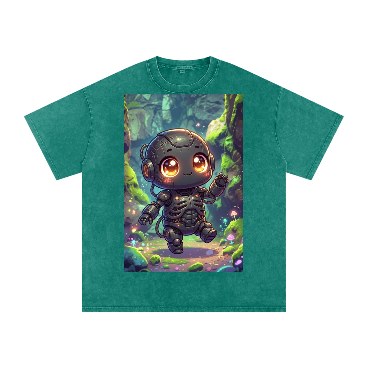 Cute robot Snow Washed Oversized Cotton T-Shirt