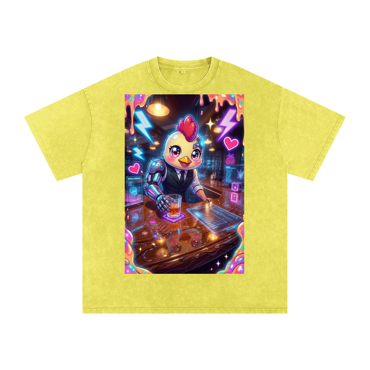 Chicken drink Snow Washed Oversized Cotton T-Shirt