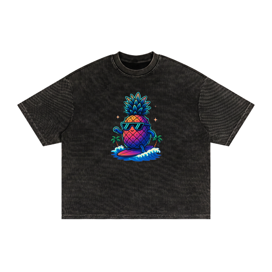 Cool pineapple Textured Waffle Washed Boxy T-Shirt