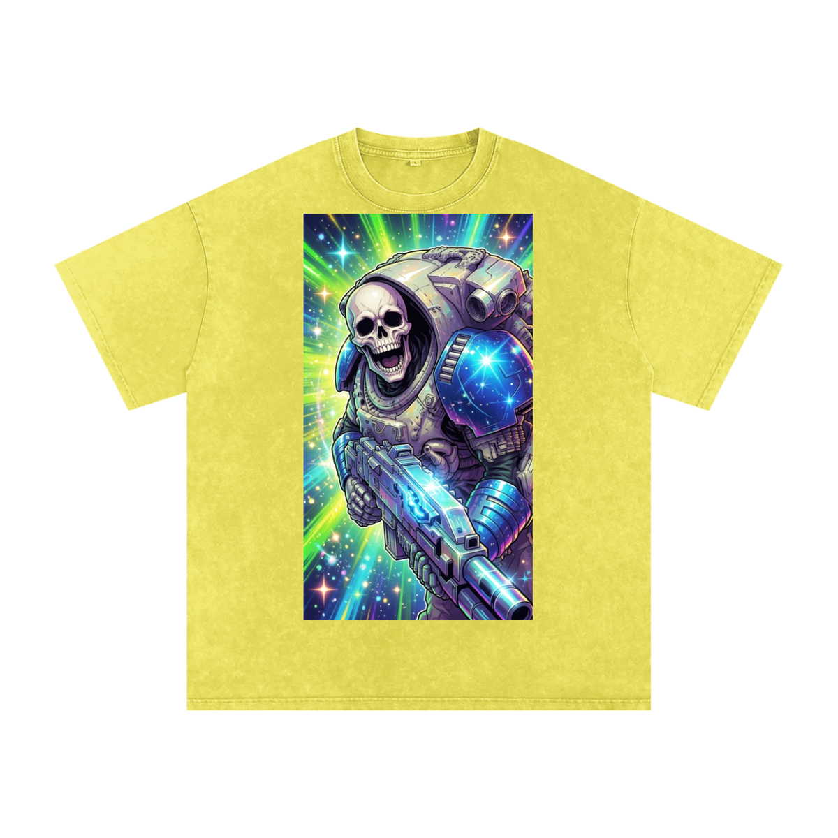 Skull head shooter Snow Washed Oversized Cotton T-Shirt